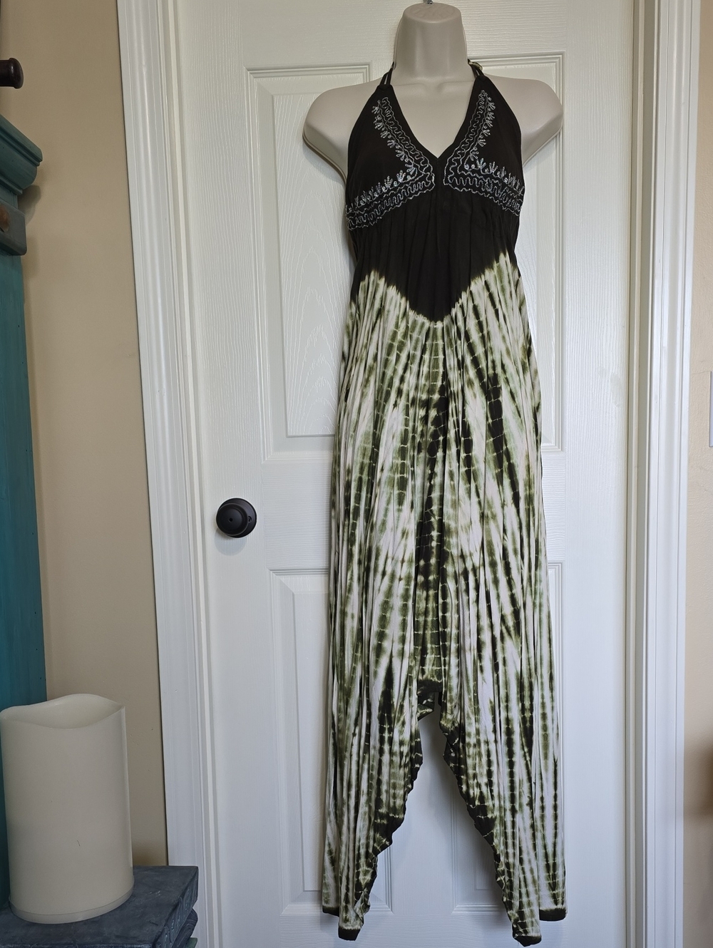 Tie-Dye Halter Maxi Dress in Olive Green